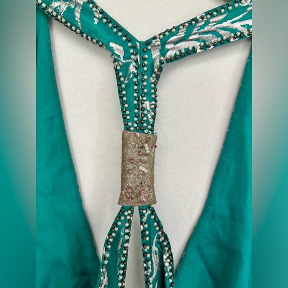 Marciano Turquoise Beaded Open Back Cocktail Dress Womens Size Large - Picture 4 of 7